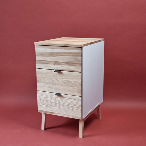 LUKA 3-Drawer Desk Cabinet W41xD50cm Walnut Top Chalk White