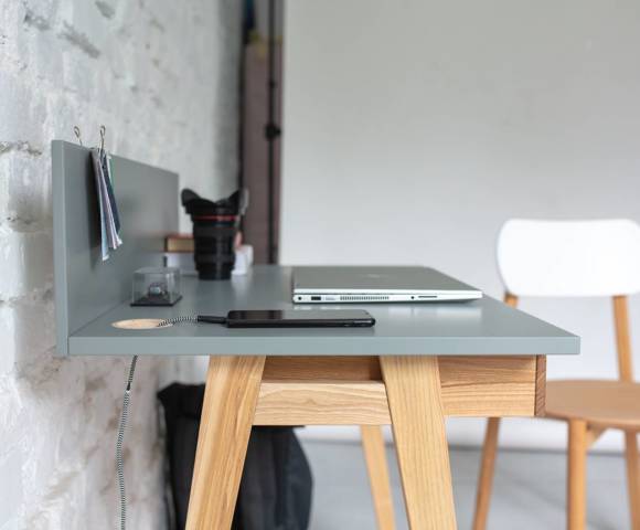 LUKA Ashwood Writing Desk 85x50cm with Drawer Gentle Blue