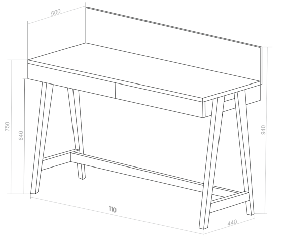 LUKA Schreibtisch 110x50cm mit Schublade Eiche / Dunkelgrau