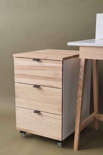 LUKA Armoire de rangement à roulettes L41xP50cm Frêne Gris Béton