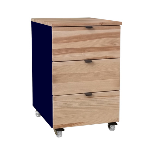 LUKA Armoire de rangement à roulettes L41xP50cm Frêne Bleu marine