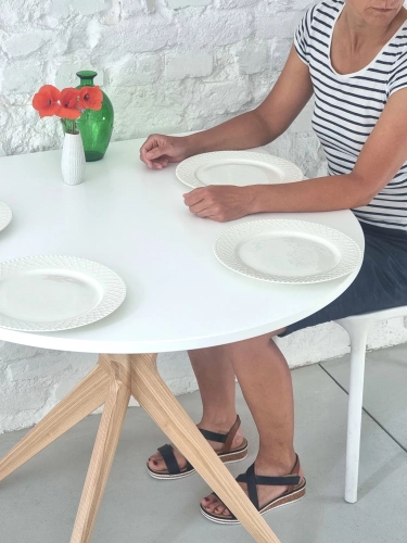 JUBI Half Racetrack Dining Table 90x90cm Walnut Chalk White